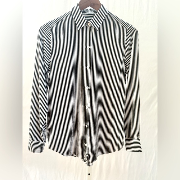 EQUIPMENT FEMME Essential Silk Shirt Bright White/True Black Striped  Size XS - Picture 5 of 12